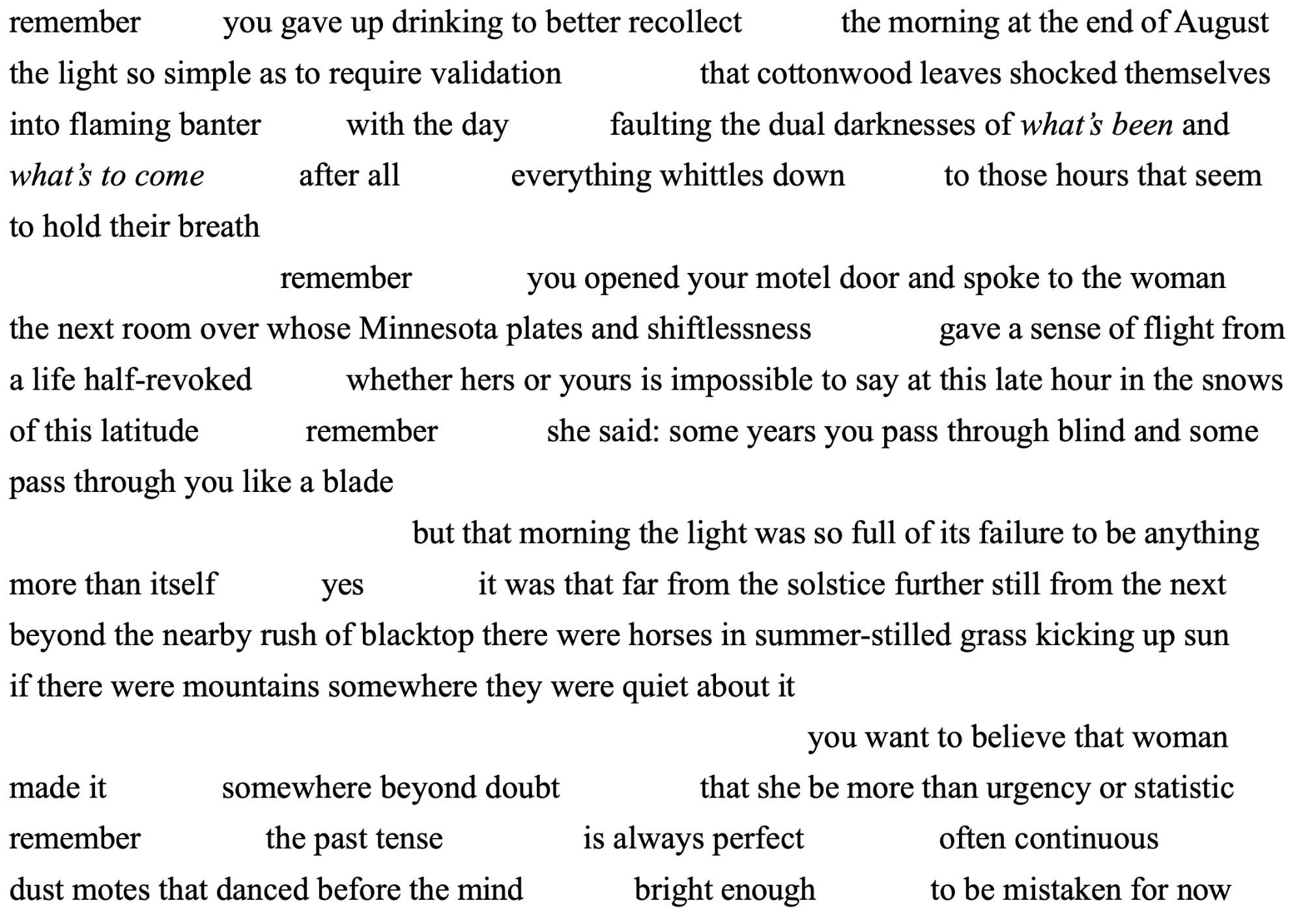 The text of the poem, One Morning in Spearfish, South Dakota